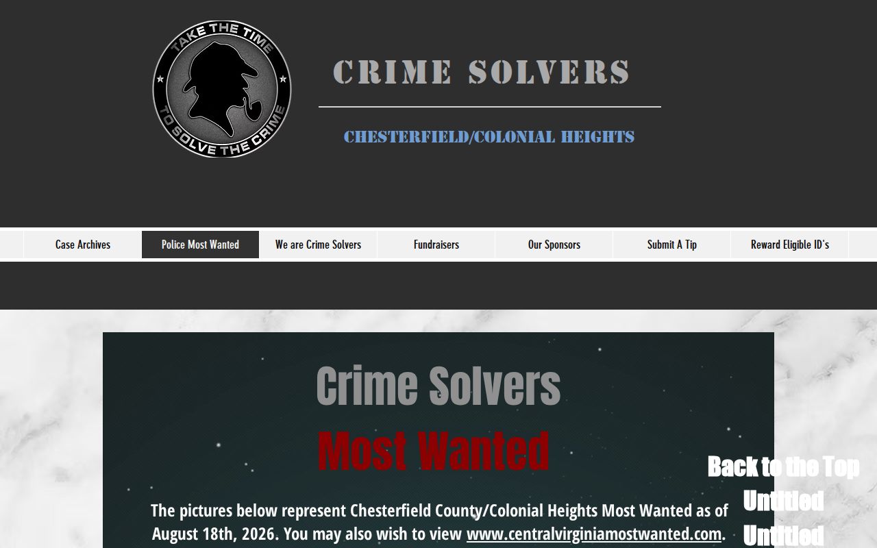 Chesterfield County most wanted record source on the Crime Solvers page