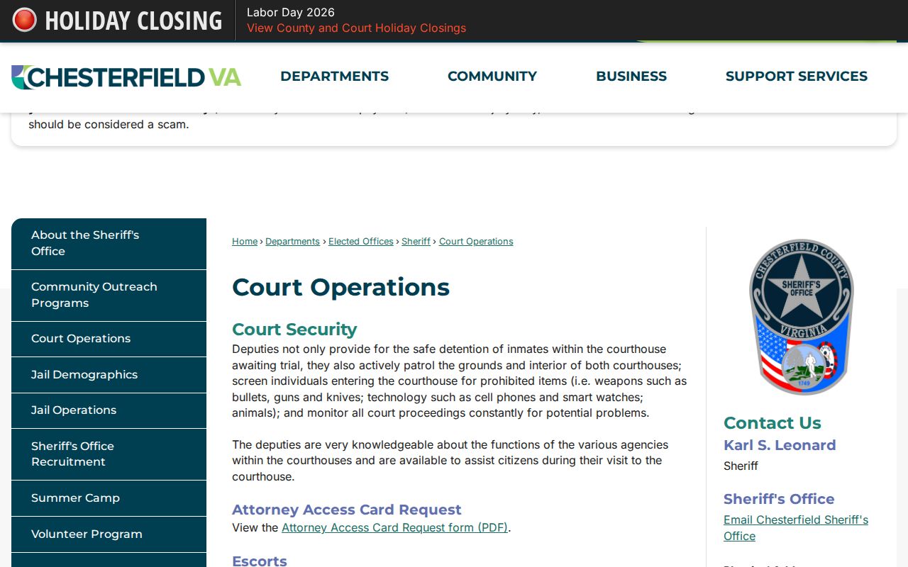 Chesterfield County warrant resolution record source at Court Operations
